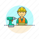 engineer, factory, industry, installation, team, drill, helmet, man