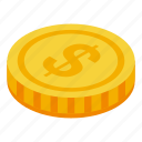 gold, dollar, coin, isometric