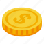 gold, dollar, coin, isometric 