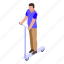 kid, ride, scooter, isometric 