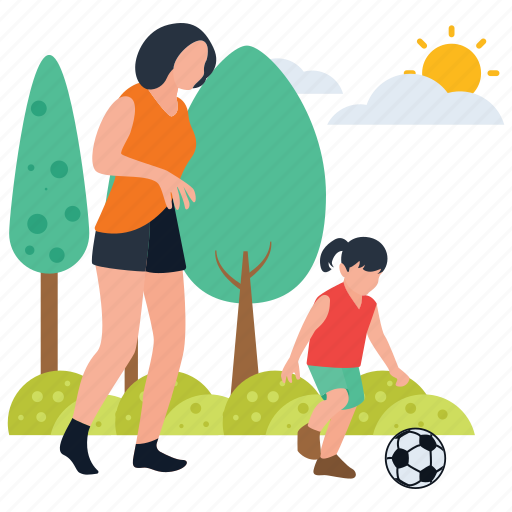 Baby and mother, baby playing, football playing, motherhood, park activities, picnic time illustration - Download on Iconfinder