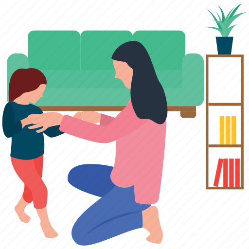 Baby care, baby playing, mother and daughter, motherhood, mothers love illustration - Download on Iconfinder