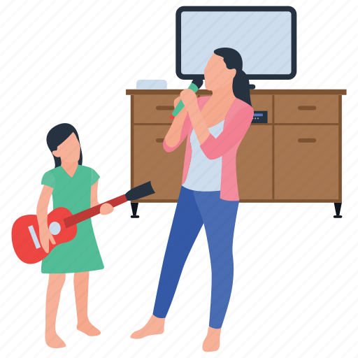 Indoor fun, motherhood, musical training, singing competition, singing fun illustration - Download on Iconfinder