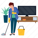 domestic cleaning, home cleaning, household chores, household services, housekeeping, mopping girl, room cleaning
