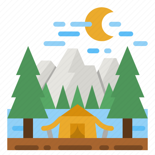 Camping, travel, tent, forest, moon icon - Download on Iconfinder