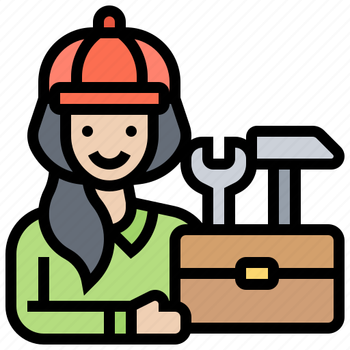 Girl, maintenance, repair, technician, toolbox icon - Download on Iconfinder