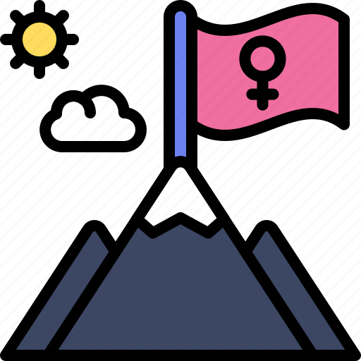 Feminism, feminist, winner, moutain, goal, flag, success icon - Download on Iconfinder