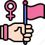 feminism, woman, feminist, women, rights, flag, hand 