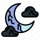moon, cloudy, night, half, crescent, halloween