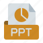ppt, extension, format, presentation, present, report, pie 