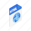 document, file, format, html, isometric, sign, type 