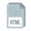 document, extensiom, file, format, html, html icon 