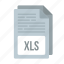 document, extensiom, file, format, xls, xls icon 