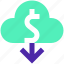 arrow, businessmoney, cloud, dollar, down, finance, money 