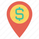 business, dollar sign, finance, gps, location, map pin, marketing