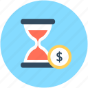 dollar, hourglass, time importance, time is money, wait
