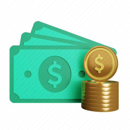 Money, purse, dollar, coin, income, revenue 3D illustration - Download on Iconfinder