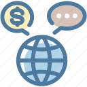 currency, dollar, exchange, international, message bubble, trade, world 