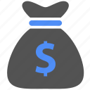 bag, cash, coins, dollar, finance, money, blue
