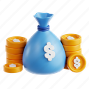 coin, sack, coin sack, savings, budgeting, financial security, 3d icon, 3d illustration, 3d render 