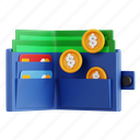 wallet, 3d icon, 3d illustration, 3d render, money storage, financial planning, cash management, financial security, payment method 