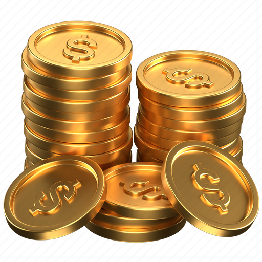 Coin, stack, gold, money, dollar, treasure, currency 3D illustration - Download on Iconfinder