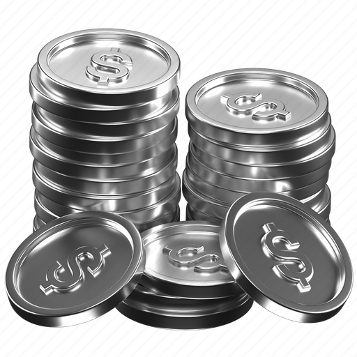 Coin, stack, silver, money, dollar, treasure, currency 3D illustration - Download on Iconfinder