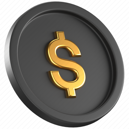 Dollar, coin, black, money, currency, finance, cash 3D illustration - Download on Iconfinder