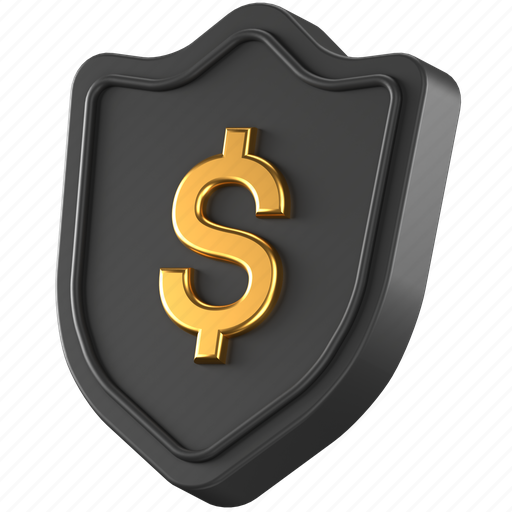 Dollar, shield, black, safety, security, protect 3D illustration - Download on Iconfinder