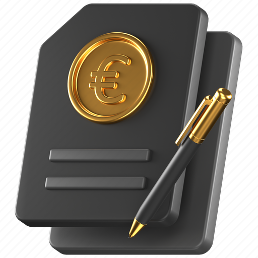 Euro, contract, black, business, agreement, terms 3D illustration - Download on Iconfinder