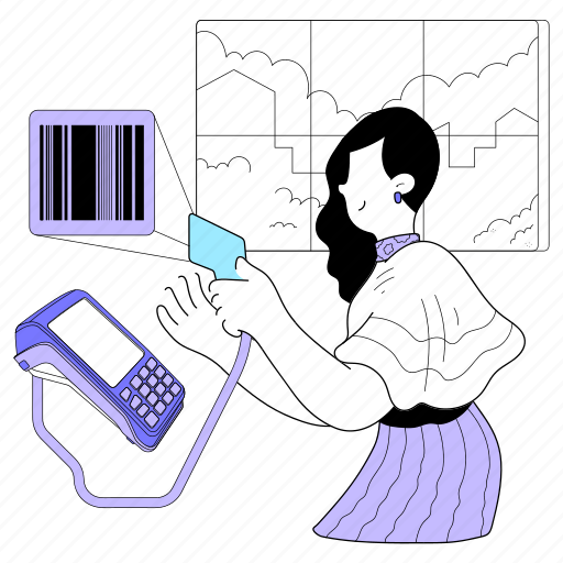 Finance, payment, terminal, integrated, barcode, scanner, checkout illustration - Download on Iconfinder