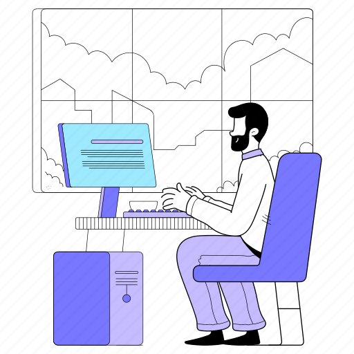 Workspace, computer, electronic, device, screen, remote, work illustration - Download on Iconfinder