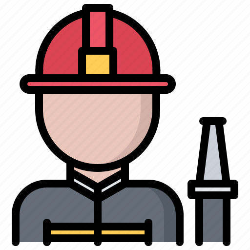 Man, helmet, hose, fireman, fire icon - Download on Iconfinder