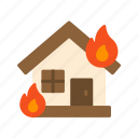 - fire consuming house, flame, light, burn, camping, decoration, lamp, house