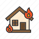 - fire consuming house, flame, light, burn, camping, decoration, lamp, house