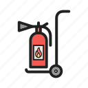 danger, equipment, extinguisher, firefighter, moveable, red, safety