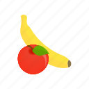 apple, banana, food, fruit, isometric, organic, ripe