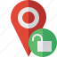 gps, location, map, marker, navigation, pin, unlock 