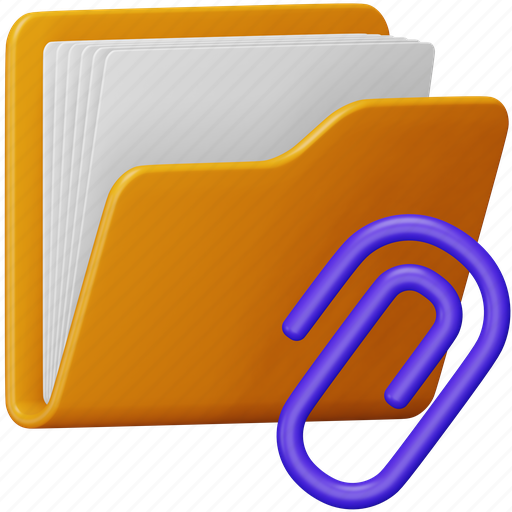 Folder, attachment, file, document, data, paper clip, archive 3D illustration - Download on Iconfinder