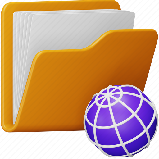 Folder, globe, file, document, data, world, network 3D illustration - Download on Iconfinder