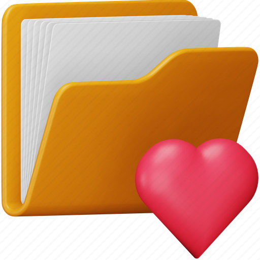 Heart, folder, file, document, data, favorite, love 3D illustration - Download on Iconfinder