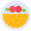 omelette, plate, tomato, food, restaurant, cooking