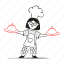 chef, carries, dishes, cook, cooking, restaurant, hat, drink, food 