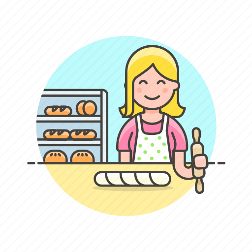 Bakery, chef, food, bread, woman, baguette, loaf icon - Download on Iconfinder