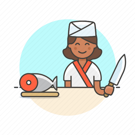 Chef, food, japanese, chop, cook, salmon, woman icon - Download on Iconfinder