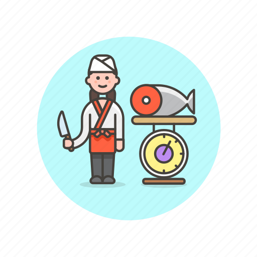 Chef, food, japanese, fish, woman, salmon, weigh icon - Download on Iconfinder