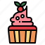 bakery, cherry, cream, cupcake 