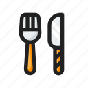 food, fork, knife, line, round