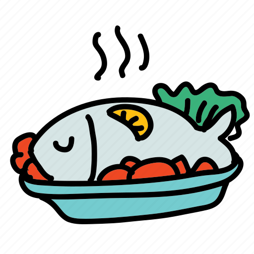 Dinner, dish, fish, food, lemon, lettuce, meal icon - Download on Iconfinder