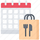 bag, calendar, delivery, eat, food, restaurant
